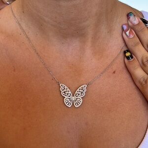 Butterfly Necklace in Solid Sterling Silver with CZ stones